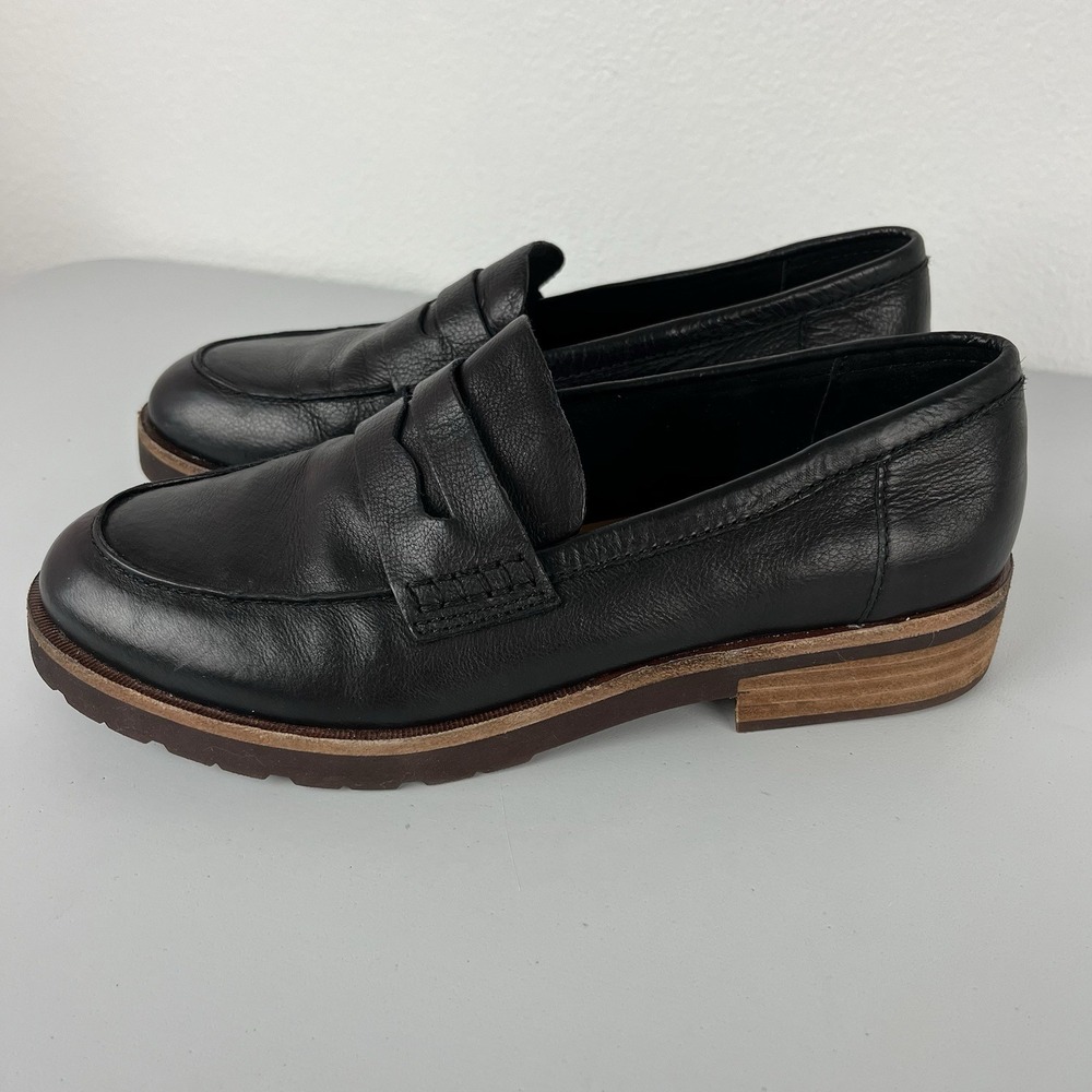 Kork-Ease Carlisle Womens Penny Loafer Sz 9 M Black Leather Slip-On Shoes Preppy